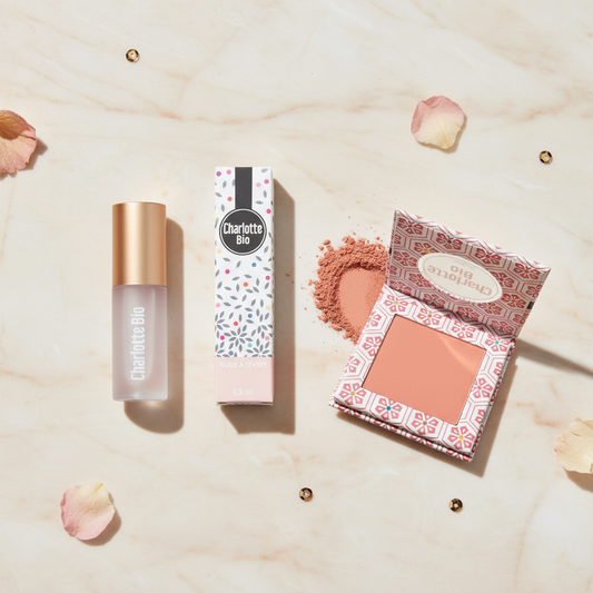 Charlotte Bio Essentials bundle – Lip Oil Raspberry Silk og Blush i original emballage