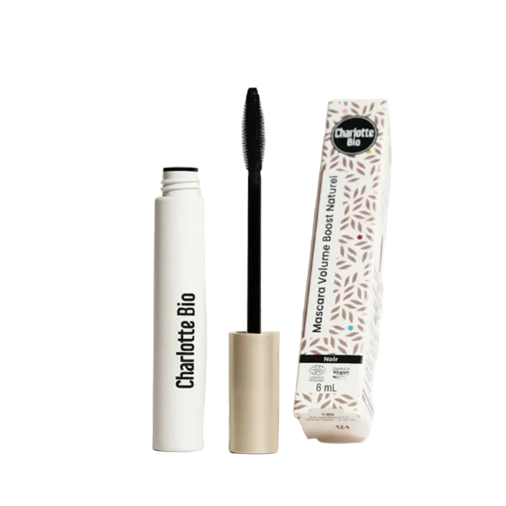 Charlotte Bio Naturlig Sort Volumenboost Mascara – tube og æske med applikator