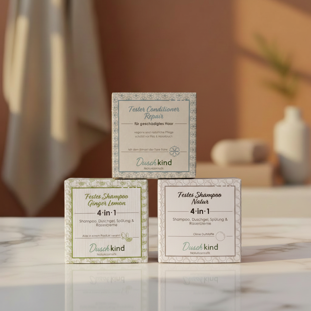 Duschkind Festes Shampoo Ginger Lemon, Natur og Fester Conditioner Repair bundle – naturlig hårpleje sæt fra Nordisk Balance